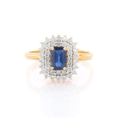 Blue Sapphire and Diamond Cluster Ring