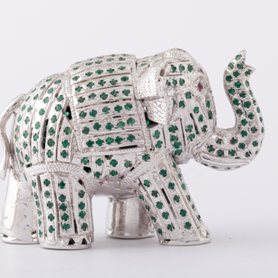 SILVER ELEPHENT WITH EMERALDS