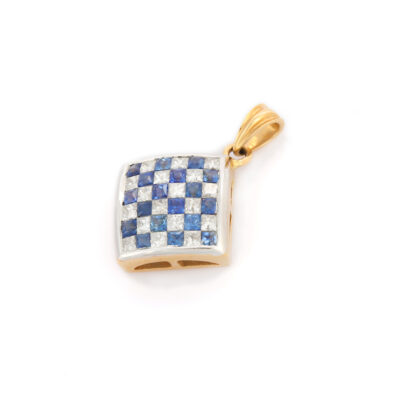 Chess Board Pendant with Blue Sapphire and Diamonds