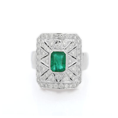 Art Deco Emerald Ring with Diamonds