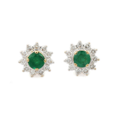 Deep Green Emerald and Diamond Earring