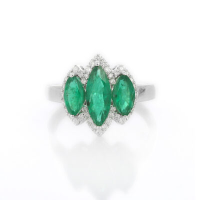 Marquise Cut Emerald and Diamond Ring in White Gold
